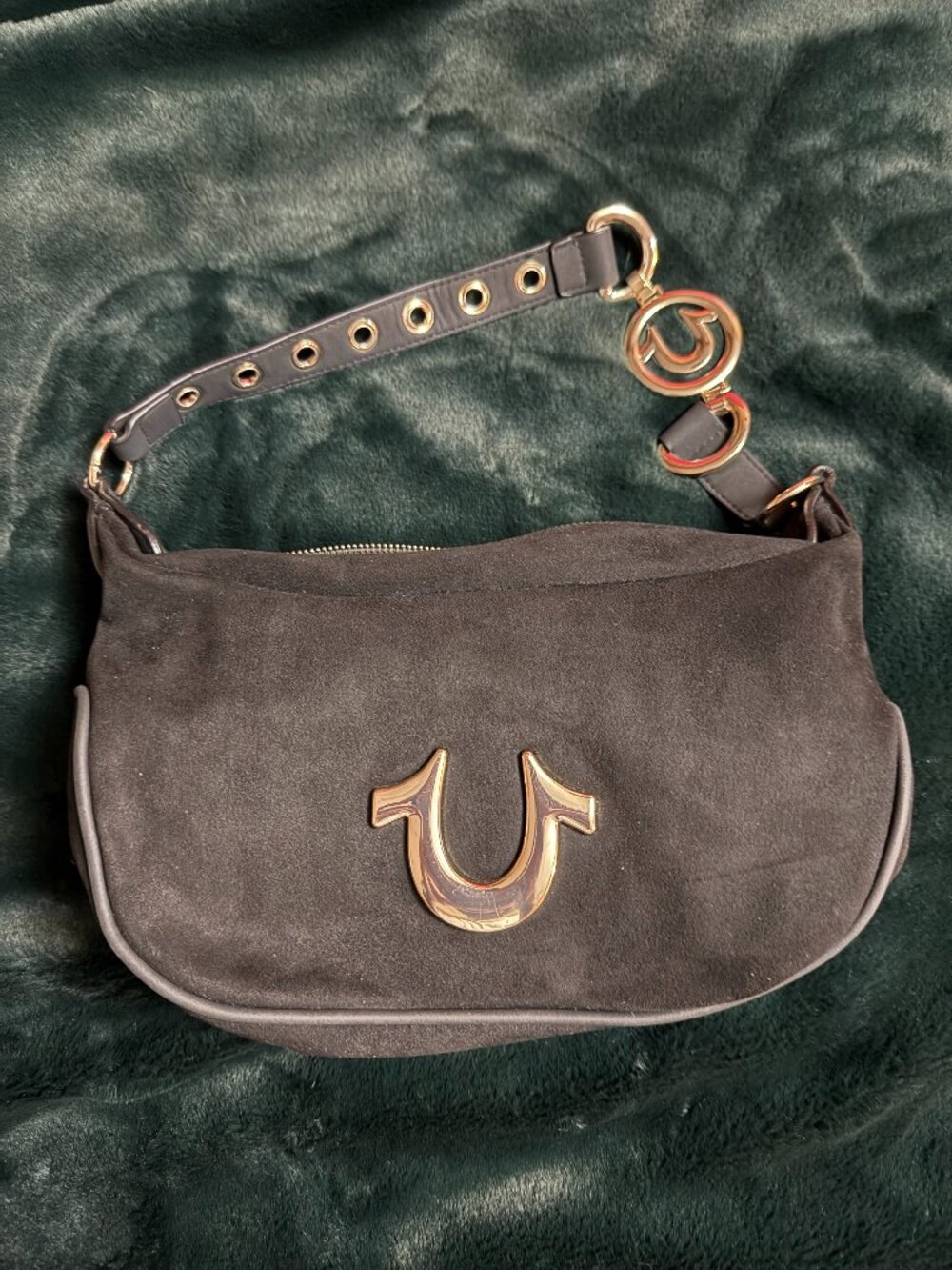 True Religion Black Shoulder Bag w/ Gold Horseshoe Hardware